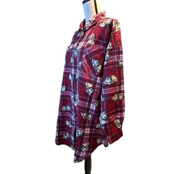 NWT Kathy Ireland Flannel Night Shirt Dog Love Plaid Pajama Puppy Red One Size - Picture 5 of 6